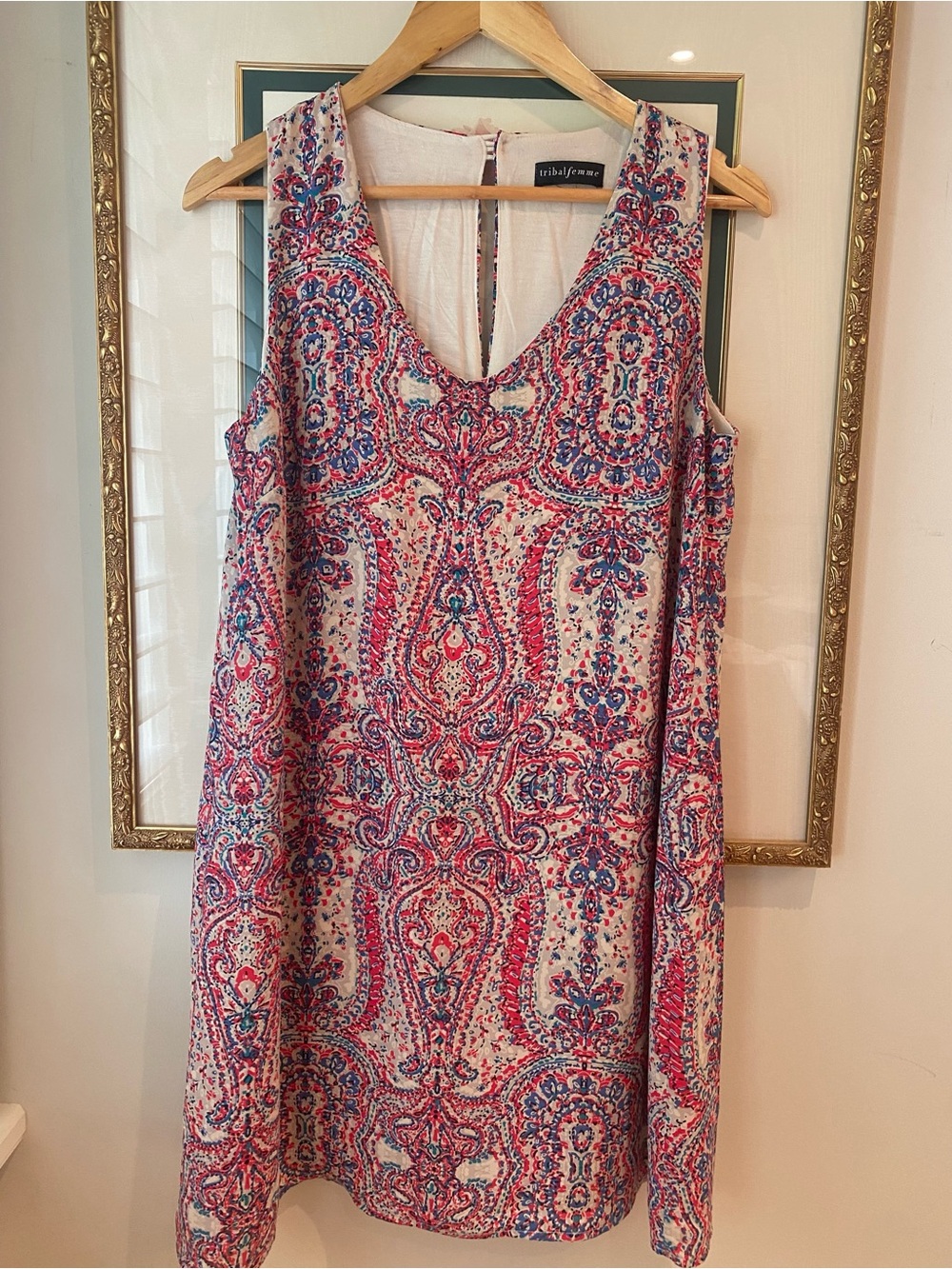 Tribal Femme Pink Paisley Sleeveless V-Neck Shift Dress Size Large